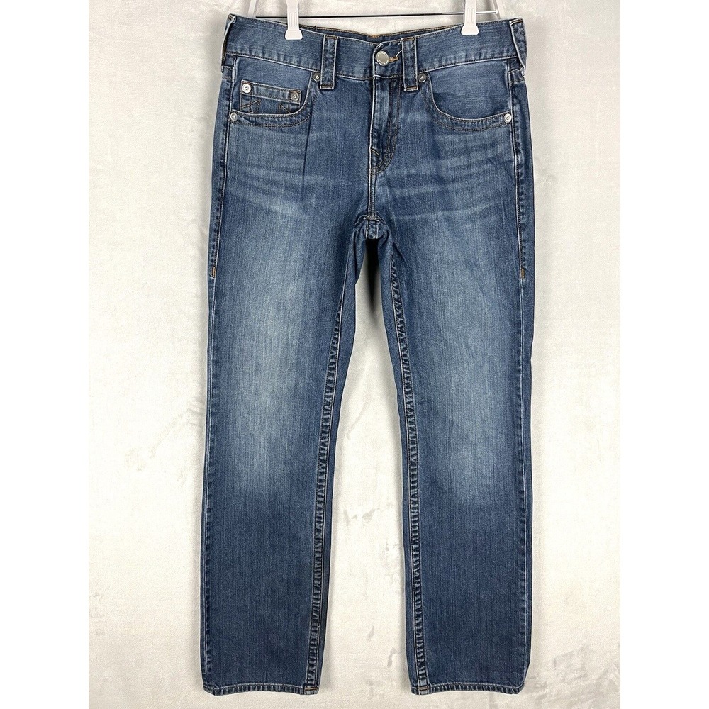True Religion Ricky Jeans Men 31 Blue Straight Leg Whisker Preppy Good